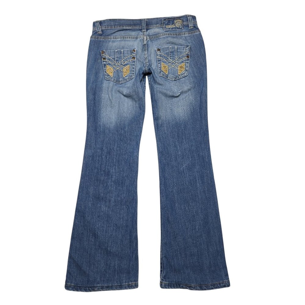Diesel Jeans Womens 32 Blue Bootcut Flare Y2K Low Rise Italy Embellished Pockets